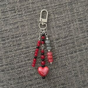 Red Heart Handmade Beaded Bag Charm Keychain